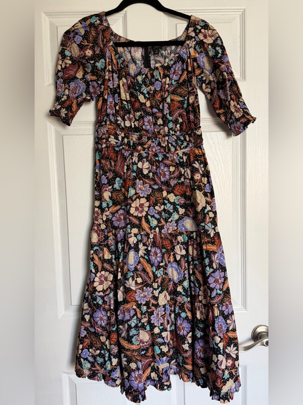 Ann Taylor Black Floral Maxi Dress with Purple & Cream Accents